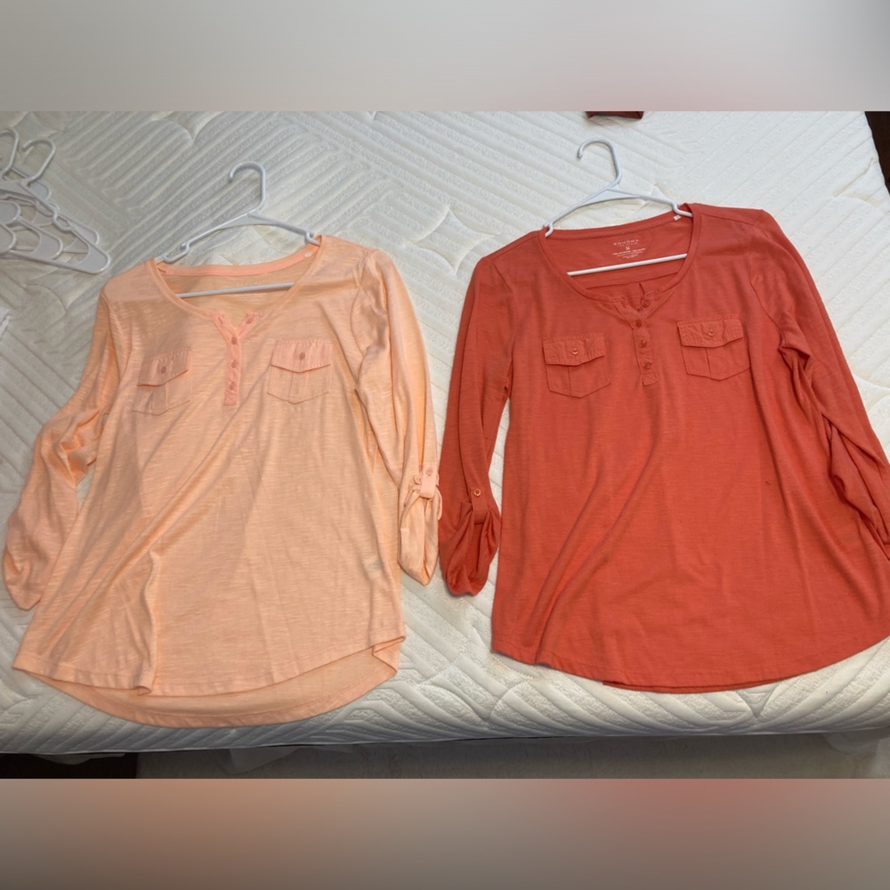 Sonoma Light Orange and Coral Button-Up Tops